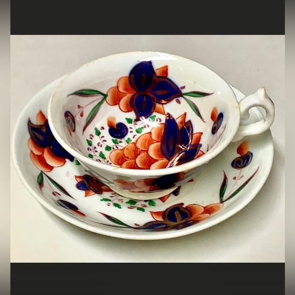 19th Century Grape Pattern Gaudy Welsh Teacup & Saucer - Picture 8 of 11